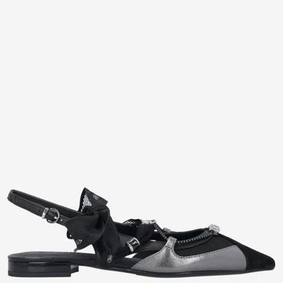 Pinko Slingback Lace Up Flats In Black