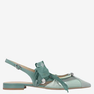 Pinko Slingback Lace Up Flats In Green