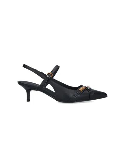 Pinko Gloria 18 Leather Pumps With Metal Lettering Detail In Black