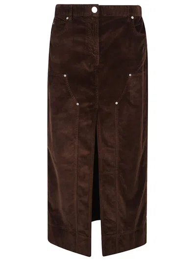 Pinko Slit Corduroy Midi Skirt In Brown