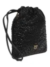 Pinko Black Slouchy Bag With Rhinestone Trim And Drawstring Closure In Black