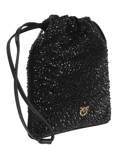 PINKO SLOUCHY BUCKET BAG WITH RHINESTONE EMBELLISHMENTS