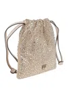 Pinko Textured Rhinestone-embellished Drawstring Bag In Gold