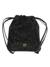 Pinko Black Slouchy Bag With Rhinestone Trim And Drawstring Closure In Black