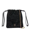 Pinko Slouchy Fully Rhinestoned Shoulder Pouch In Black