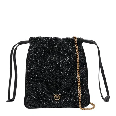 Pinko Slouchy Fully Rhinestoned Shoulder Pouch In Black