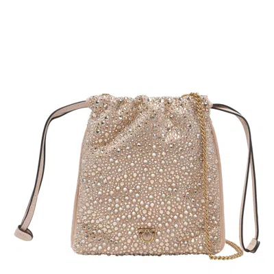 Pinko Slouchy Fully Rhinestoned Shoulder Pouch In White