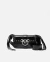 Pinko Slouchy Love Bag Soft Handbag With Fringes And Shoulder Strap In Nero Limousine-brushed Silver