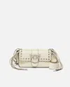 Pinko Slouchy Love Bag Soft Handbag With Fringes And Shoulder Strap In Silk White-brushed Silver