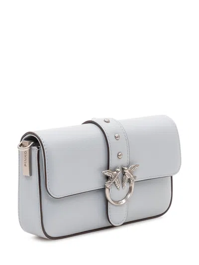 Pinko Slouchy Love One Mini Shoulder Bag In Azzurro Celeste/old Silver