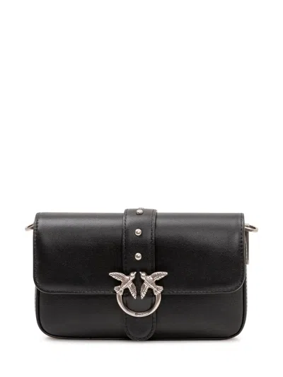 Pinko Slouchy Love One Mini Shoulder Bag In Nero/old Silver