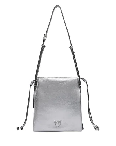 Pinko Slouchy Mini Metallic Suede Shoulder Bag In Silver