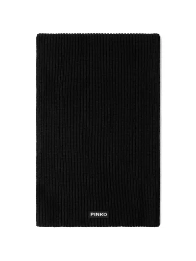Pinko Slovenia Ribbed Cashmere And Wool-blend Scarf In Black