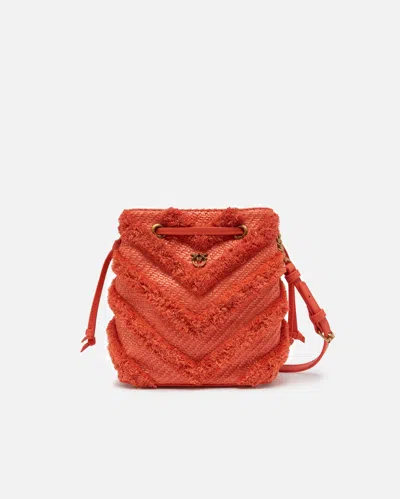 Pinko Small Bucket Bag In Frayed Raffia