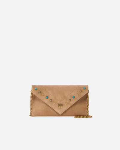 Pinko - Small Clutch Bag In Suede With Studs And Shoulder Strap