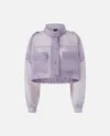 Pinko Small Cropped Jacket In Sheer Silk Organza In Purple, Chalk