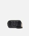 Pinko Small Crossbody Bag With Raised Love Birds Logo In Black-antique Gold