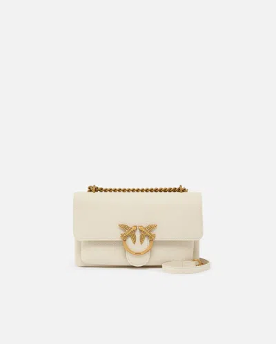 Pinko Small Crossbody Love Bag In Soft Leather In White+white-antique Gold