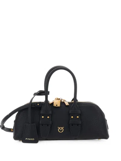 Pinko Small Escape Leather Tote Bag In Black