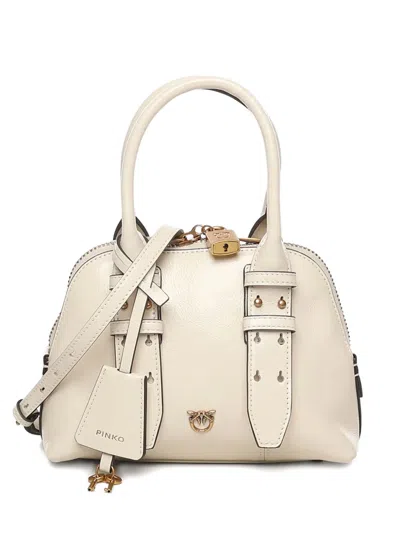 Pinko Small Escape Leather Tote Bag In Neutral