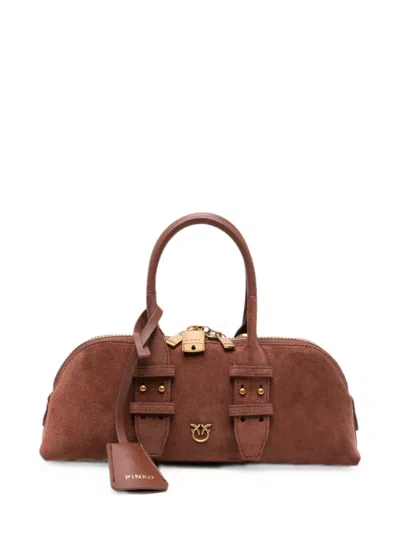 Pinko Small Escape Suede Tote Bag In Brown