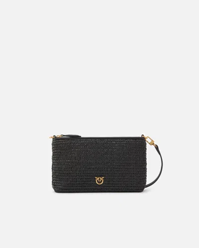 Pinko Small Flat Bag In Crocheted Raffia With Removable Shoulder Strap