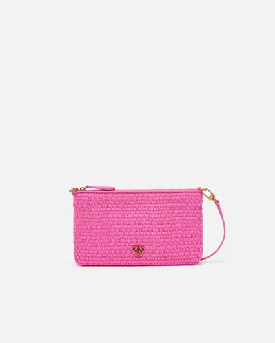 Pinko Small Flat Crochet Raffia Bag With Removable Shoulder Strap