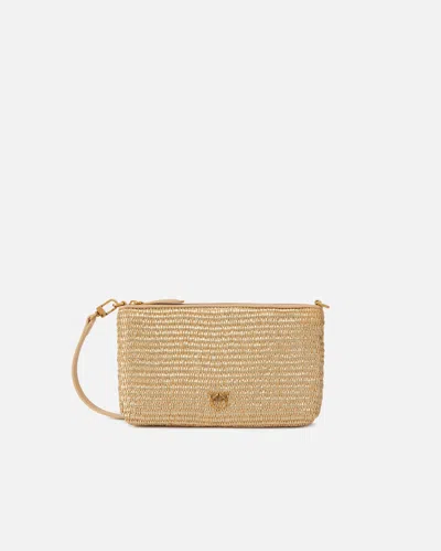 Pinko Small Flat Laminated Raffia Handbag With Shoulder Strap