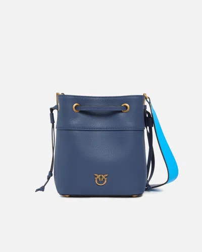 Pinko Small Full-grain Leather Bucket Bag With Love Birds Logo