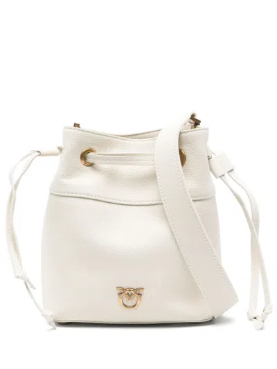 Pinko Small Leather Bucket Bag In White
