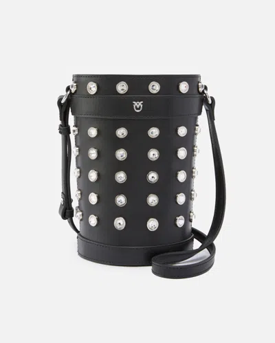 Pinko Small Leather Bucket Bag With Rhinestones