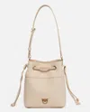 Pinko Small Leather Bucket Bag With Shoulder Strap In Beige-smoke Grey-antique Gold
