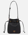 Pinko Small Leather Bucket Bag With Shoulder Strap In Black-antique Gold