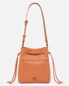 Pinko Small Leather Bucket Bag With Shoulder Strap In Brandy Orange-antique Gold