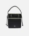 Pinko Small Leather Bucket Bag With Threaded Detailing In Black