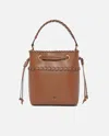 Pinko Small Leather Bucket Bag With Threaded Detailing In Brown
