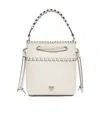 Pinko Small Leather Bucket Bag With Threaded Detailing In White