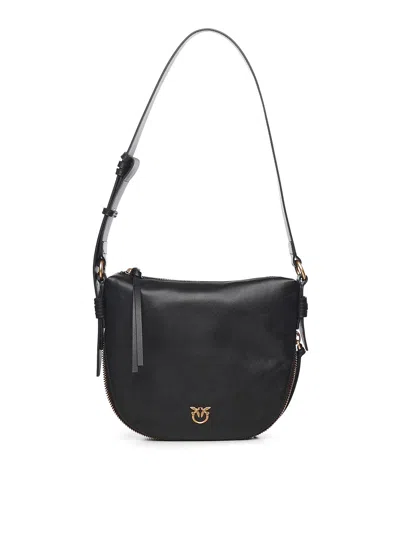 Pinko Small Leather Hobo Shoulder Bag In Black