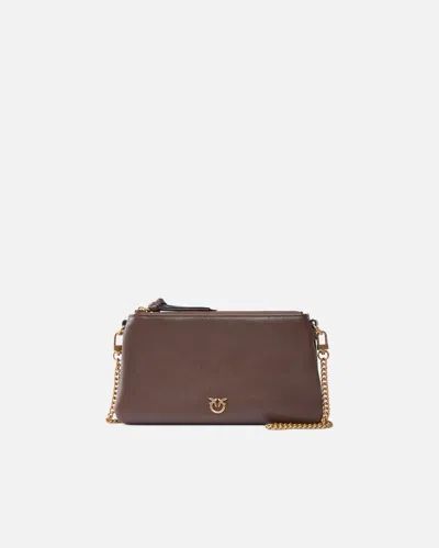 Pinko Small Leather Shoulder Bag With Love Birds Logo In Brown