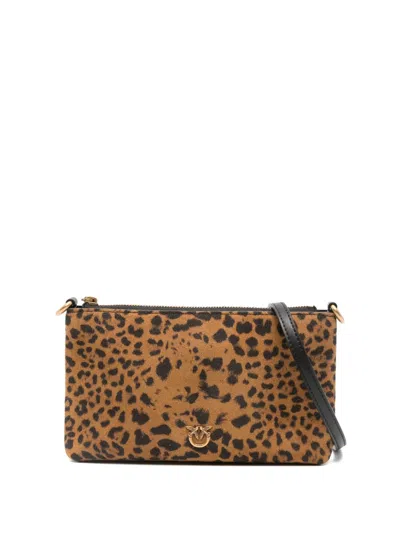 Pinko Small Leopard-print Clutch Bag In Brown