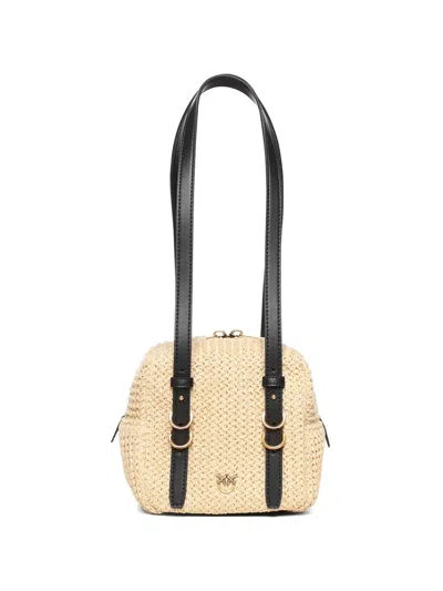Pinko Small Logo-plaque Shoulder Bag In Neutral