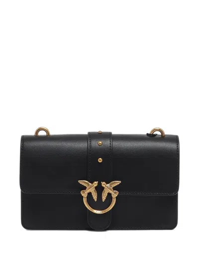 Pinko Small Love Bag One Leather Shoulder Bag With New Buckle In Black
