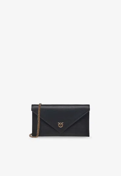 Pinko Small Love Birds Envelope Clutch Bag In Black
