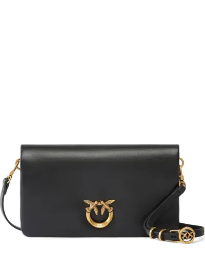 Pinko Small Love Birds Leather Shoulder Bag In Black