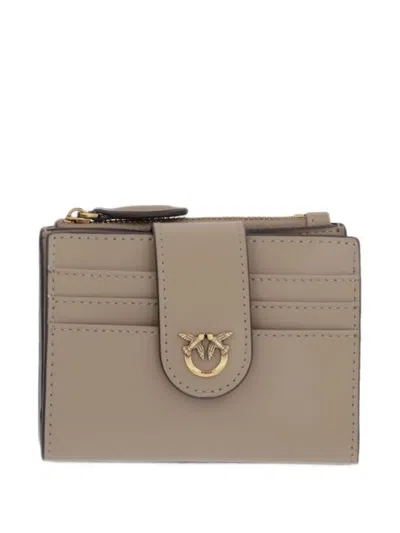 Pinko Small Love Birds-logo Leather Wallet In Nude
