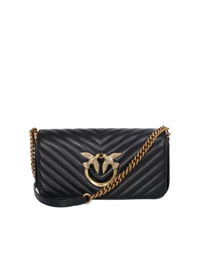 Pinko Small Love Chevron Quilted Shoulder Bag In Q Nero