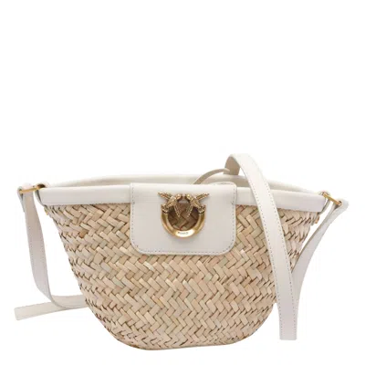 Pinko Small Love Summer Rafia Bucket Bag In White