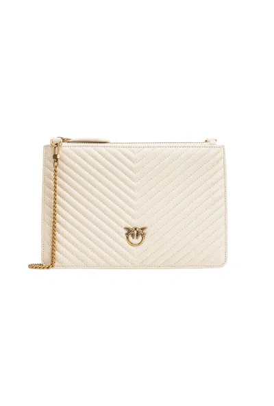 Pinko Small Quilted Nappa Leather Envelope Bag In White+white-antique Gold