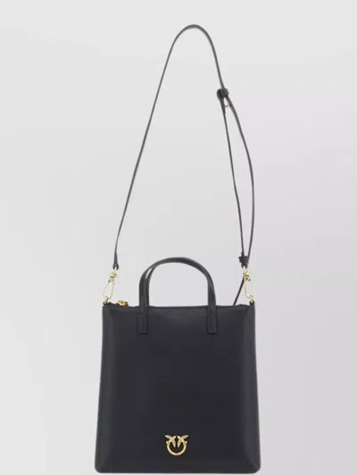 Pinko Small Shopper Leather Silk Set In Black