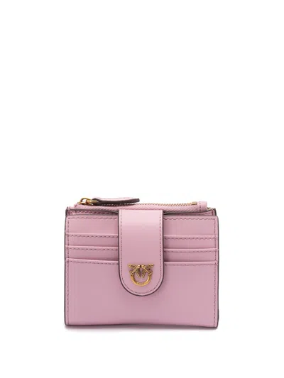 Pinko Small Smooth Leather Wallet In Pink